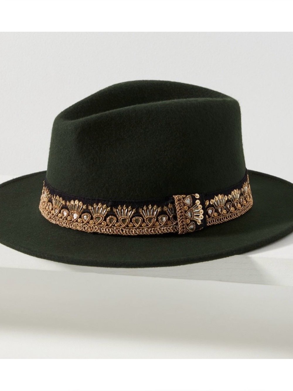 NWOT Anthropologie Maradji Jim 100% Laine Wool Rancher Hat In Green     Size S/M